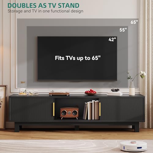 YITAHOME 59" Mid-Century Modern Fluted TV Stand for TVs up to 65", Black by YITAHOME - Used condition - Image 3