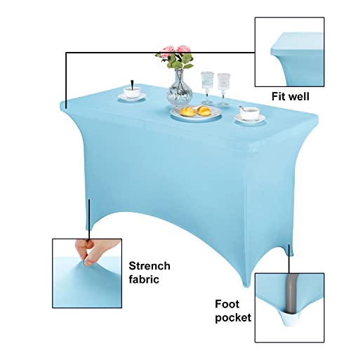 Image of FORLIFE Spandex Table Covers,Fitted Tablecloth for Rectangular Tables, Stretch Patio Table Covers, Universal Spandex Table Cover for Wedding, Banquet, Party (4ft, Blue Mist)