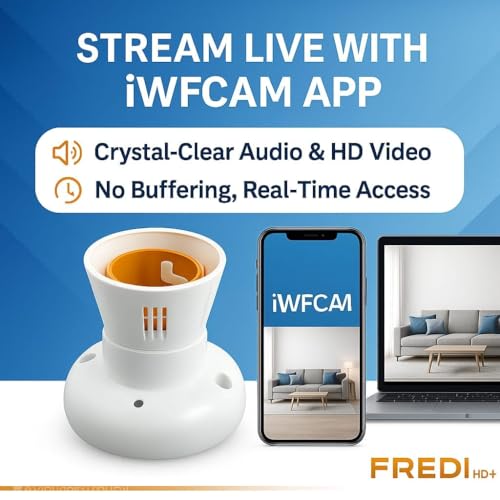 Image of FREDI HD PLUS WiFi Bulb Holder Camera | 1080p Full HD Video Recording | Works with Mobile & PC | 32GB Memory Card Support | Plug & Use AC 220V | Live View from Anywhere | Indoor Security for Home