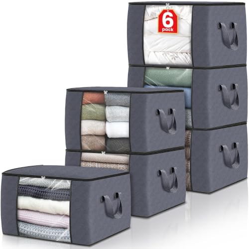 Fab totes 6 Pack Storage Bags for Clothes Blanket Storage Bins with Lids