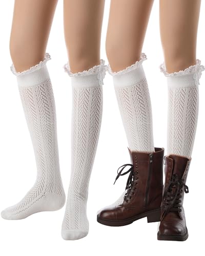 Syhood 2 Pair Oktoberfest Socks German Dirndl Button Boot Socks with Lace Trim Boutique Boot Leg Knee High for Women2