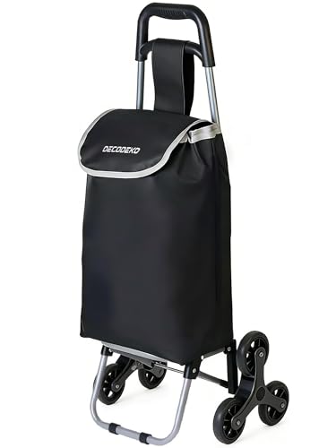 Carro de la Compra 6 Ruedas, Carrito Compra Plegable de Aluminio con Bolsa Oxford Desmontable, Carro Compra para Subir Escaleras (Negro, 23L)
