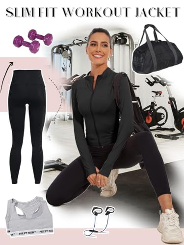 Joligiao Women's Running Jacket Slim Fit Gym Tops Long Sleeve Full Zip Sports Jackets with Thumb Holes Ladies Running Tee Shirts Quick Dry Sport Jacket Workout Activewear - Image 6
