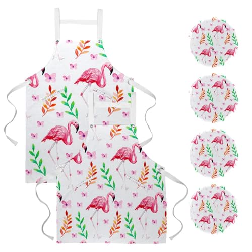 Lot de 2 tabliers de cuisine flamant rose taille unique avec 4 broches