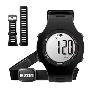 EZON Heart Rate Monitor Chest Strap and Digital Watch T037,5ATM Waterproof Fitness Tracker with HRM,Calories Burned,Stopwatch and Hourly Chime (Watch Band Included)