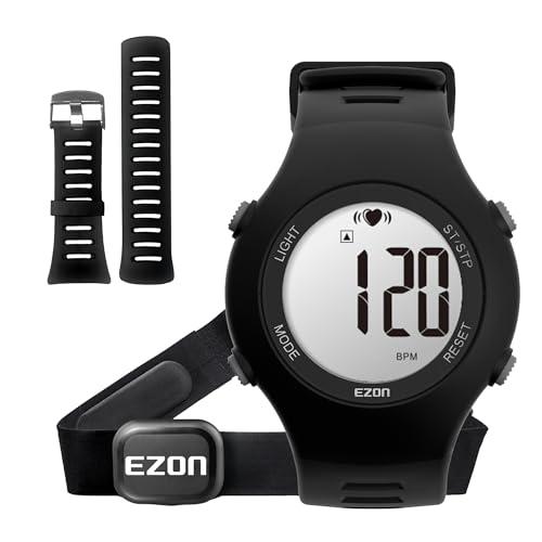 EZON Heart Rate Monitor Chest Strap and Digital Watch T037,5ATM Waterproof Fitness Tracker with HRM,Calories Burned,Stopwatch and Hourly Chime (Watch Band Included)