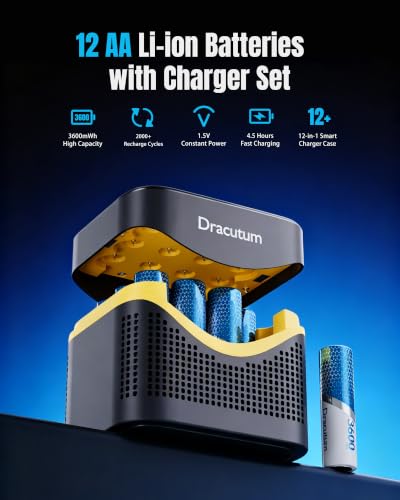 Image of Rechargeable Lithium AA Batteries with Charger 12-Pack 3600mWh