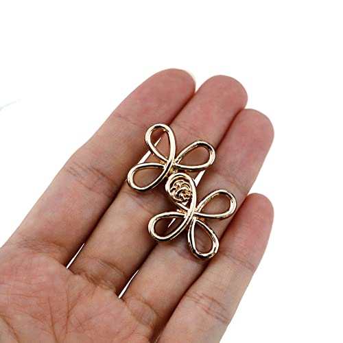 Hevstil 4-Pair Cape Or Cloak Clasp Fasteners,Chinese Closure Buttons Vintage Knots Frog Sewing Fasteners Metal Hooks And Eyes Cardigan Clip Antique Flower-Shaped Cardigan Clip,Gold #TOP6