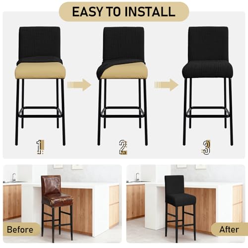 Image of JIUZHEN Black Stretch Velvet Bar Stool Counter Covers Set of 4