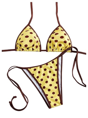 Image of WDIRARA Women's Polka Dots 2 Piece Swimsuit Halter Triangle String Bikini Set Tie Side Bathing Suit