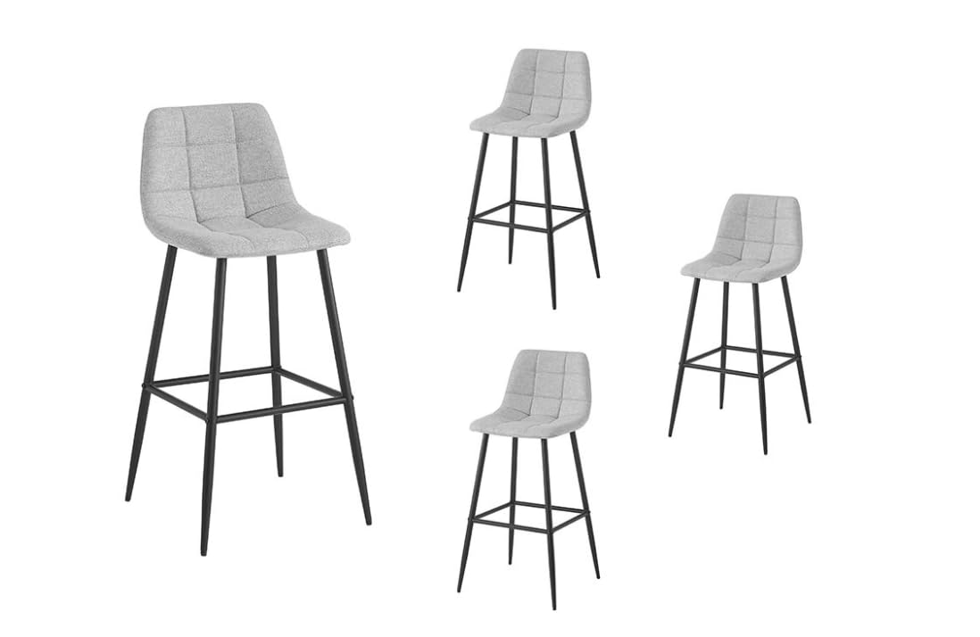 Tabourets de bar en tissu gris avec pieds noir lot de 4 pour mange-debout
