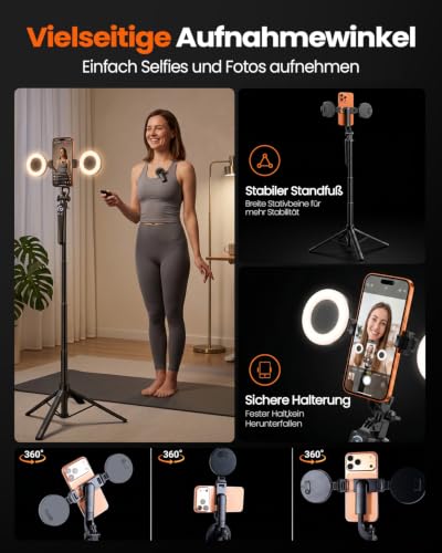HandyStativVloggingKitmitFernbedienung&Licht&Mikrofon,SelfieStick – Ansicht 5