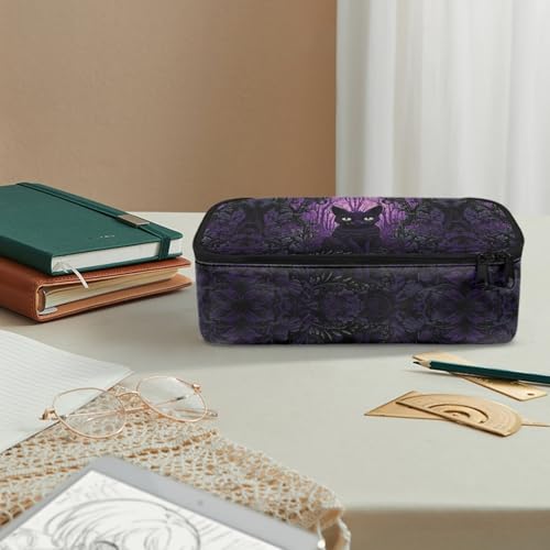 Image of Magic Cat Kids Pencil Pouch for Girls Halloweem Pencil Case,Ghost Garden Pencil Bag for Children Large Capacity Pencil Box for Boys Adults Men Pencil Organizer with Mesh Pocket