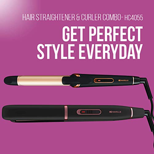 Havells HC4055 Hair Straightener and Curler Combo, Straightens and Curls, Suitable for All Hair Types and Chrome) (Black) view 2