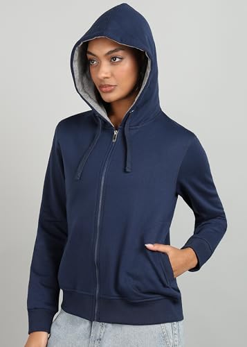 Image of Alan Jones Clothing Women's Solid Zipper Hooded Sweatshirt | Front Zip, Ribbed Hem, Lined Hood, Casual Winter Wear