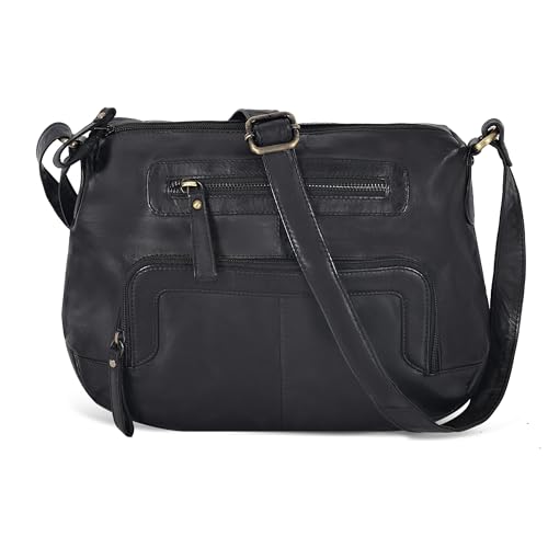 Image of Oak Leathers Women's Crossbody Bag - Genuine Leather Crossover Shoulder Purse With Adjustable Sling Strap - Medium Size
