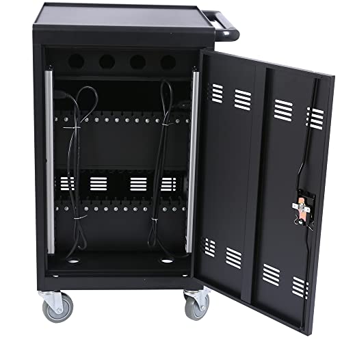 Yoluckea 36 Device Mobile Charging And Storage Cart With Front & Back Access Locking Cabinets And 2 Universal Wheel For Ipads Tablets Laptops Computers Chromebooks, Up To 17-Inch Screen Size Black #TOP1