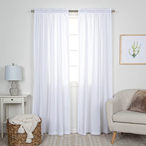 Best Home Fashion Set Of 2 White Cotton Blend Light Filtering Opaque Rod Pocket Panels –Cotton Like Texture Window Treatment For Living Room, Dining Room, Bedroom- White, 52" W X 84” L #TOP30