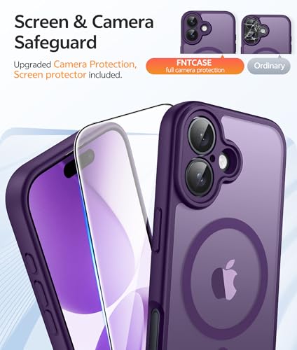 Image of FNTCASE for iPhone 17 Case: [Compatible with Magsafe] Translucent Matte Cases with [Full Camera Protection] [Screen Protector] Military Grade Shockproof Protective Phone Cover - Purple