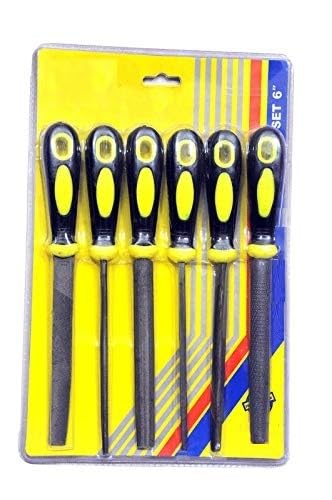 Tools - Juego de limas surtidas de 6 piezas con mango (6 pulgadas) | Limas planas, redondas, semicirculares, triangulares, cuadradas y escofinas para madera, metal, bricolaje y carpintería