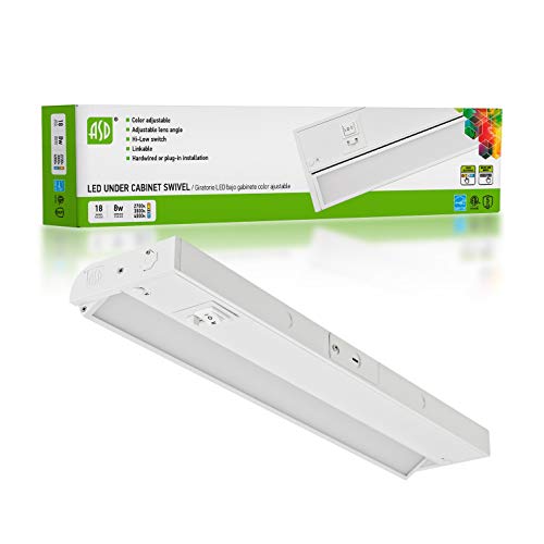 ASD Swivel LED Under Cabinet Lighting, 18 Inch 8W, Hardwired or Plug-in, 2700K/3000K/4000K Selectable, Rotatable Lens, Dimmable Linkable Under Counter Light for Kitchen, ETL & Energy Star