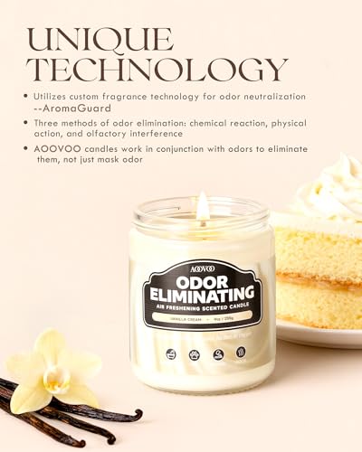 Image of AOOVOO Vanilla Cream Odor Eliminating Highly Fragranced Candle - Eliminates 95% of Pet, Smoke, Food, and Other Smells Quickly, Non Toxic Air Freshing Soy Candle, Up to 50 Hours Burn time