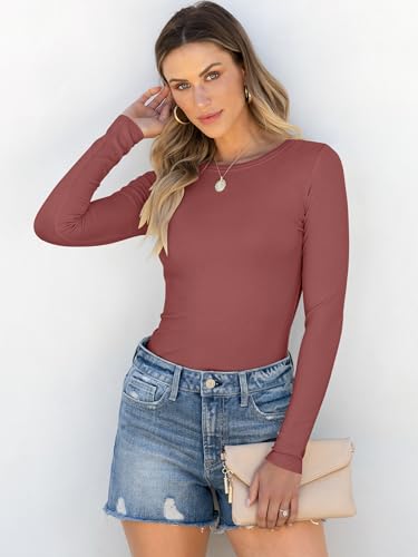 Image of ANRABESS Women Long Sleeve Shirts Rib Knit Slim Fit Tops Basic Tee Spring Outfits Casual T-Shirt Underscrubs Layer Clothes