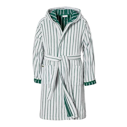 Lacoste Centre Mark Bath Robe — 100% Cotton, Luxury Adult Unisex Hooded Robe, Absorbent, Quick Drying, with 2 Pockets & Belt