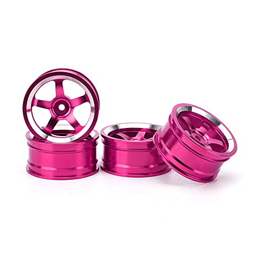 Tomotato 4 Pcs RC Wheel Hub, RC 1/10 Aluminum On Road Wheel Rims Hex Aluminum Alloy Wheel Hub Accessory RC Parts Wheels Upgrade Parts Fit for HSP 94123 Touring Drift Car (Pink)