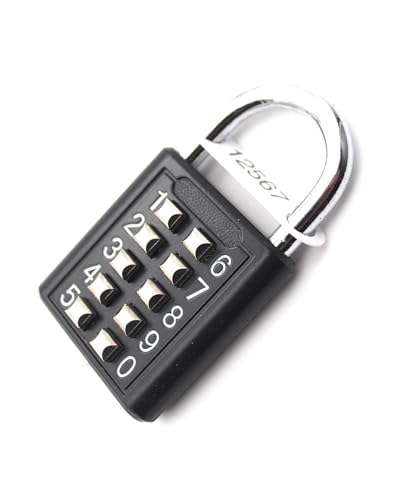 Image of ZENG 10-Button Combination Padlock - Pre-Set 5-Digit Unchangeable Code, Hardened Steel Shackle for Gym Lockers, Toolboxes, Fences(Black-1pcs)
