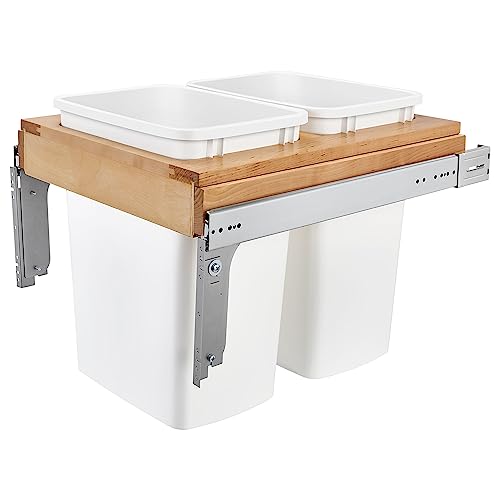 Image of Rev-A-Shelf Top Mount Double Pullout Under Cabinet 35 Quart Kitchen Trash Cans, 150 Pound Rated Full-Extension Slides, 4WCTM-21DM2-495-FL