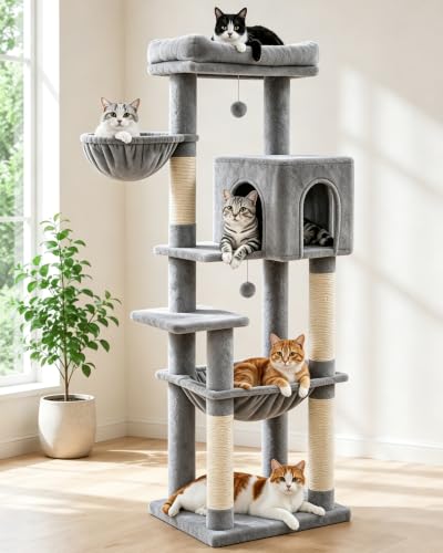 Leejard kratzbaum Groß 150 cm hoch, Katzenbaum mit Große Plattformen