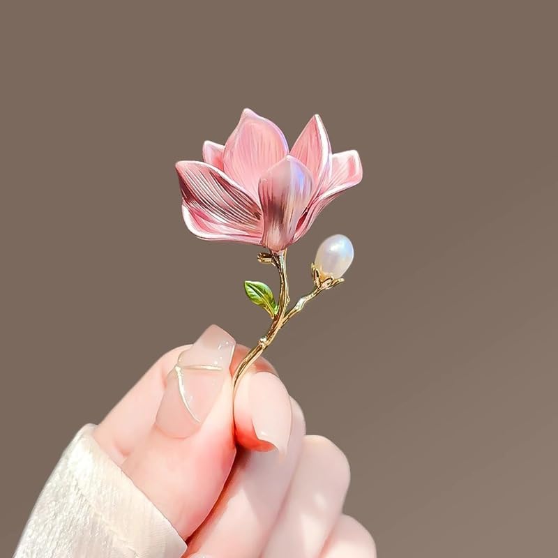 Image of Elegant Pink Lily Flower Brooch Pin for Women - Rhinestone Lily Lapel Pin for Coats, Jackets, and Sweaters