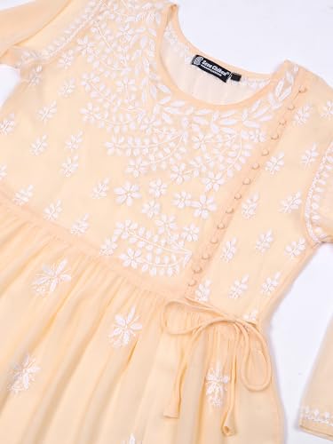 Image of Seva Chikan Hand Embroidered Lucknowi Chikankari Angarkha Georgette Top with Slip for Women SCL4041