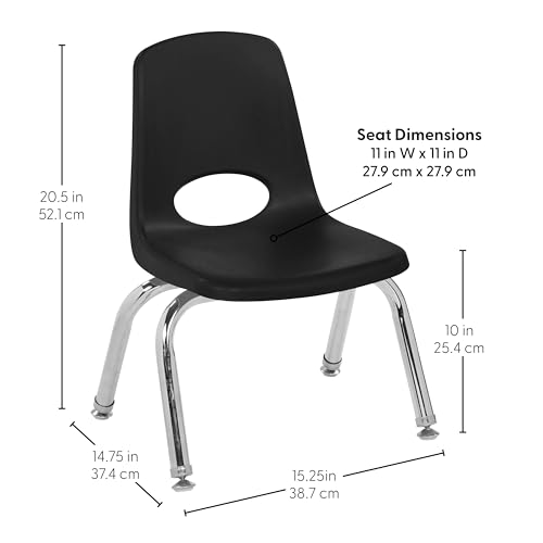 Image of FDP 10 inch School Stack Chair,Stacking Student Seat with Chromed Steel Legs and Swivel Glides for Preschool, Classroom or Homeschool - Black (2-Pack), 15410-BK
