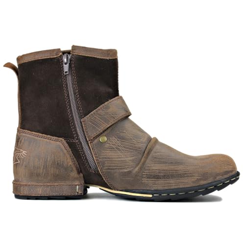 Image of OSSTONE Moto Boots for Men Fashion Zipper-up Leather Chukka Boots Casual Shoes Retro Style OS-5008-1-DA1B1