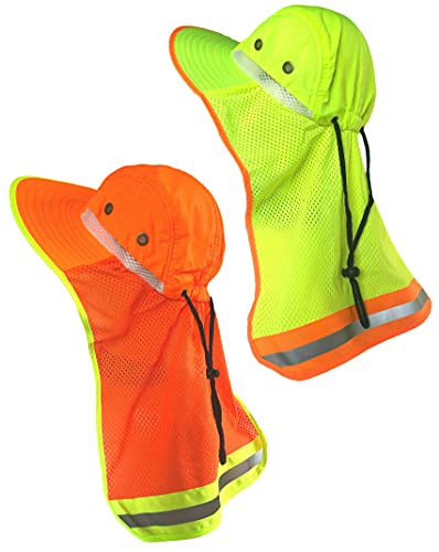 Image of Men High Visibility Reflective Sun Hat with Neck Flap Wide Brim Boonie Hat Bucket Cap