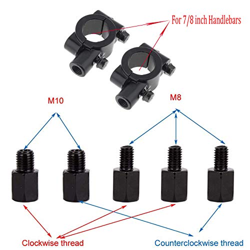 Spauto Motorcycle Mirrors Rear View Side Mirror 8Mm 10Mm Bolt Handle Bar Mount Clamp Compatible With Scooter Dirt Quad Bike Atv's Polaris Yamaha ​Honda Suzuki Kawasaki #TOP5
