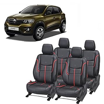 JMDi PU Leatherite 'Renault KWID' Front & Back Seat Cover (1 Year Warranty) (Black-Red)