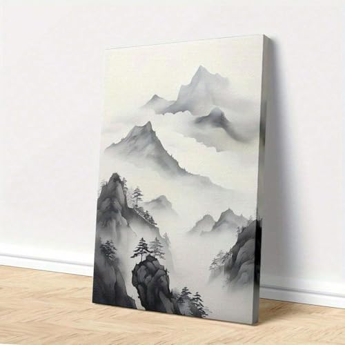 Toile montagnes et nuages noir et blanc impression rétro haut de gamme 30x45cm