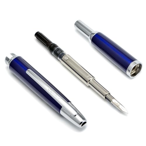 Image of Jinhao 10 Press Fountain Pen with Box, Dark Blue Retractable Extra Fine Nib with Ink Converter Set (Silver Clip)