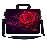LSS 15.6 inch Laptop Sleeve Bag Compatible with Acer, Asus, Dell, HP, Sony, MacBook and more | Carrying Case Pouch w/ Handle & Adjustable Shoulder Strap, Pink Rose Floral Flower