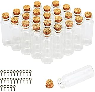 BiBiFly 25pcs 20ml Mini Glass Jars Bottles with Cork Stoppers, Clear Wish Bottles/Mini Vials Cork/Message Glass Bottle for Wedding Party Favors, DIY Arts Crafts Decoration etc