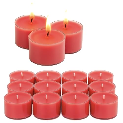 Candelo Juego de 12 velas perfumadas XXL de cera de soja – Velas de té de color rosa suave jumbo, 8 h de combustión, diámetro de 3,7 cm, altura 2,7 cm, velas perfumadas con funda de plástico para una