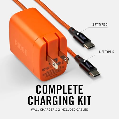 Image of Ridge 45W Charger for Power Bank, Dual USB-C Ports, Laptop-Grade Power with Complete Cable Kit Included - Basecamp Orange