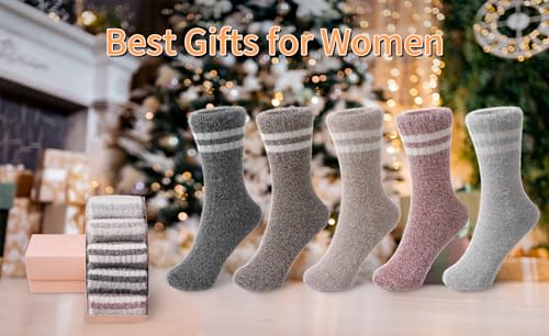 Image of SISOSOCK 5 Pairs Fuzzy Soft Cozy Comfortable Socks for Women, Casual Sleep Comfy Socks, Perfect Warm Winter Gifts for Women