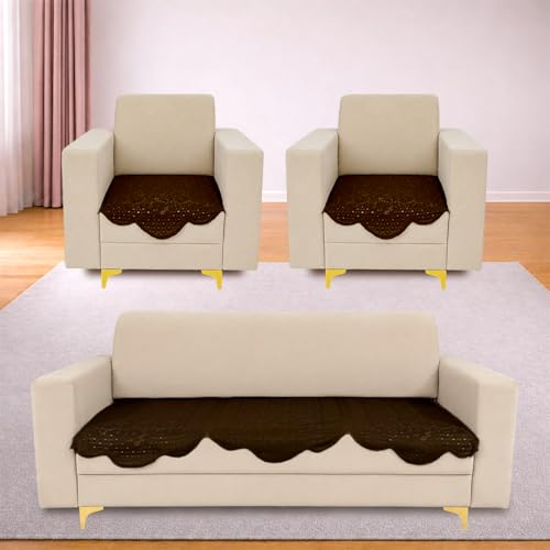 Image of Homerz Premium 'Surya Series' Sofa Cover | Stylish Sofa Protector | Net Fabric | Anti-Stain & Washable Slip Cover Exact Size Antislip (Flower Valley Brown, 5 (3+1+1) Seater, Only Seat Cover)