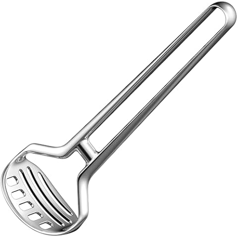 Heavy Duty Stainless Steel Potato Masher – Durable & Rustproof – Unique One-Piece Design for Quicker Mashing root vegetables, avocados, apples, beans, and nuts – 11-inch Long, Dishwasher Safe Cover