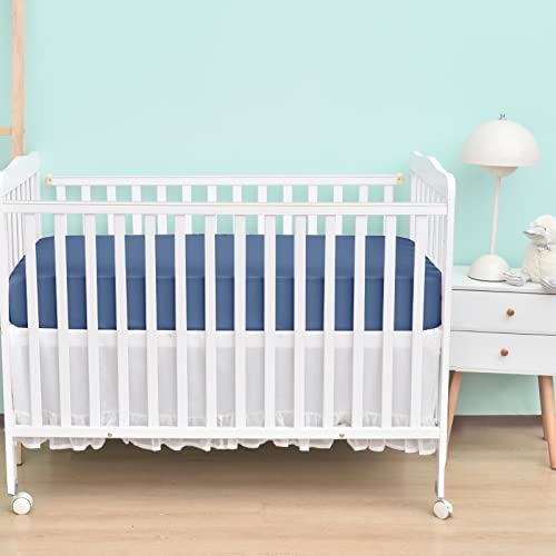 Image of David's Kids 3 Pack Fitted Crib Sheets, Ultra Soft Comfy Breathable Baby Sheets for Boys Girls Neutral, 28x52 Inch Fits Standard Crib Mattress and Toddler Mattresses, White & Light Grey & Navy Blue