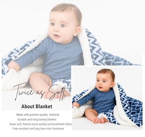 Image of VAS COLLECTIONS Ultra Soft Baby Blanket | Flannel + Sherpa | 2-Layer All-Season AC Sheet for Newborns (0-24 M) - Navy Blue